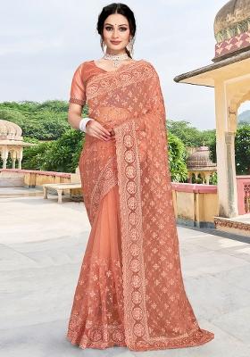 Grey Embroidery Net Saree Set