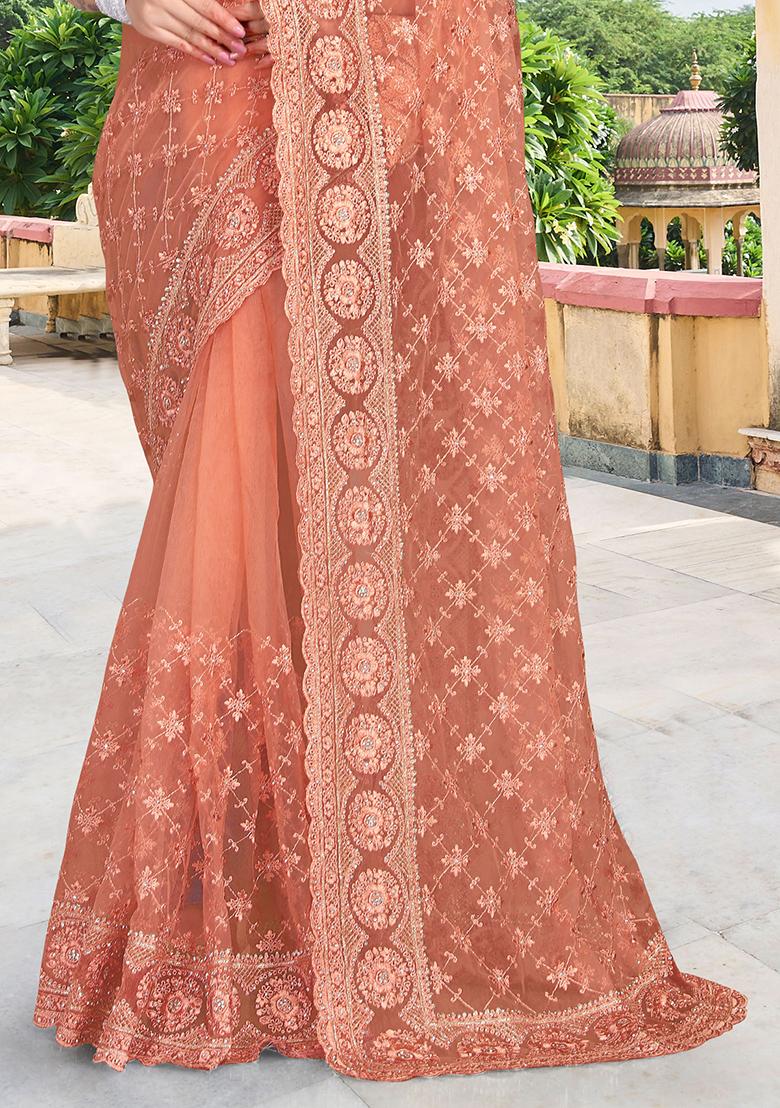 Grey Embroidery Net Saree Set - Indya
