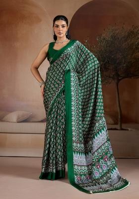 Green Printed Georgette Saree Set