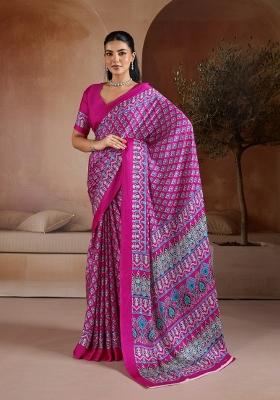 Pink Printed Georgette Saree Set