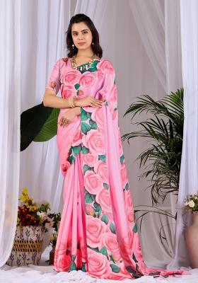 Pink Printed Georgette Saree Set