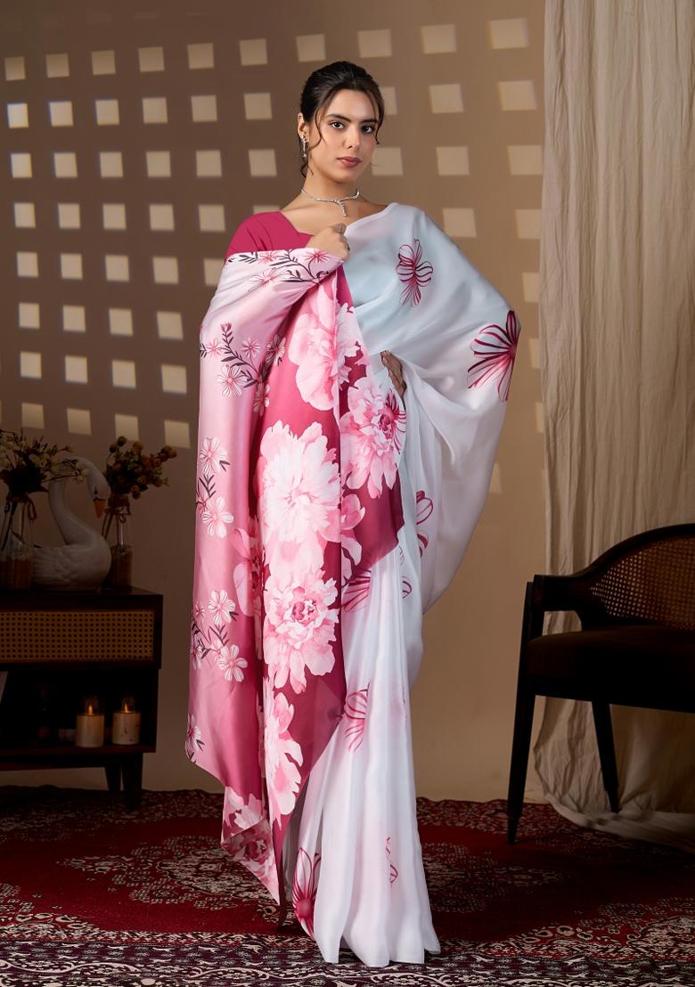 Multicolor Printed Georgette Saree Set - Indya
