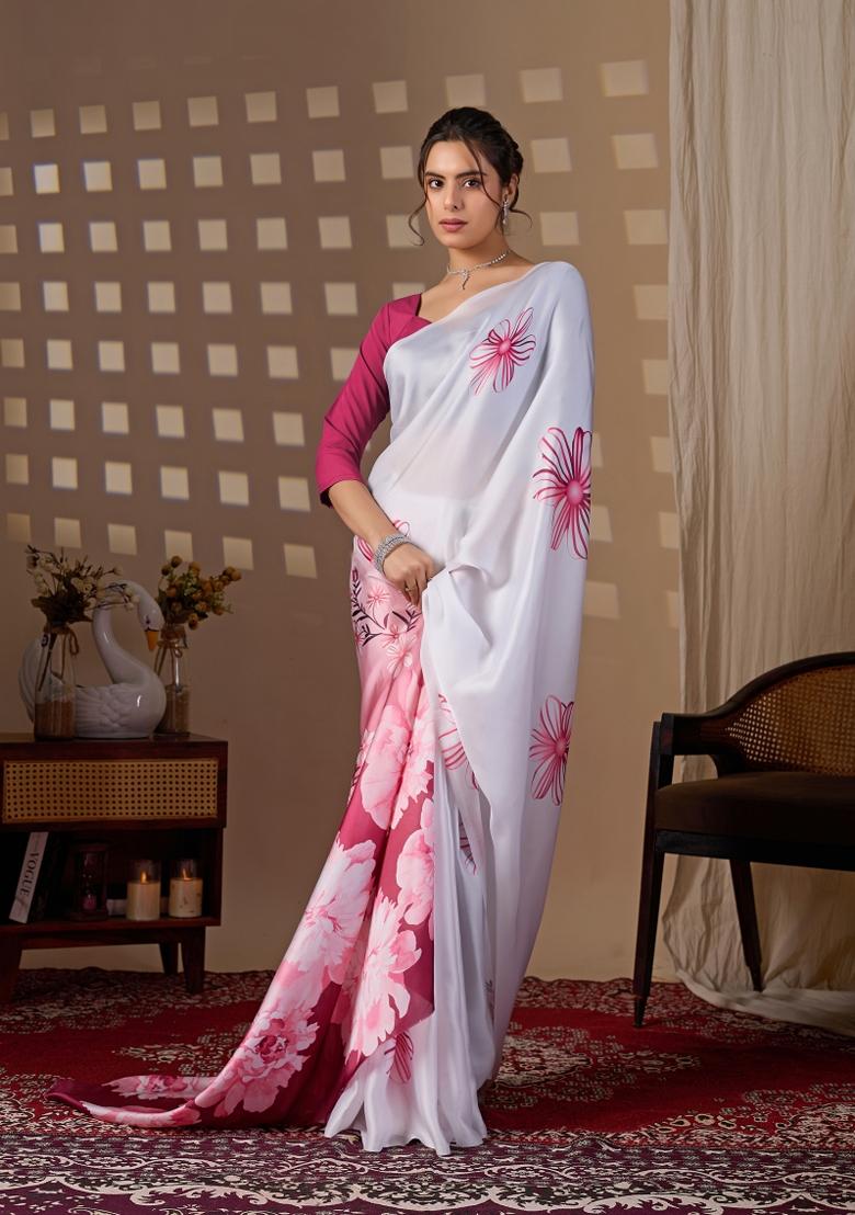 Multicolor Printed Georgette Saree Set - Indya