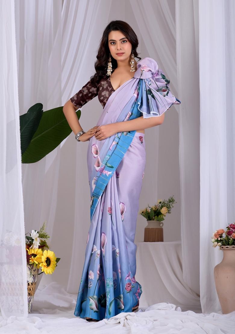 Multicolor Printed Georgette Saree Set - Indya