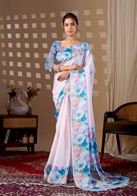 Multicolor Printed Georgette Saree Set