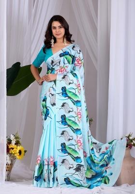 Sky Blue Printed Georgette Saree Set