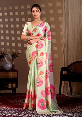 Pista Green Printed Georgette Saree Set