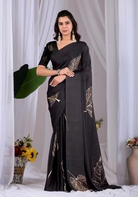Black Printed Georgette Saree Set