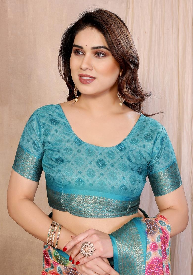 Multicolor Printed Silk Blend Saree Set - Indya