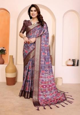 Multicolor Printed Silk Blend Saree Set