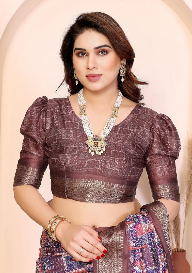 Multicolor Printed Silk Blend Saree Set - Indya