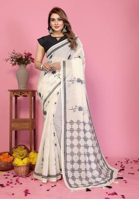 Ivory Printed Cotton Saree Set