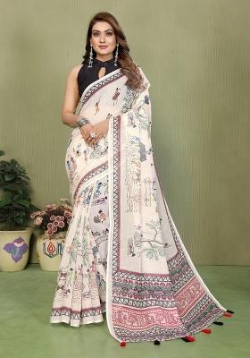 Ivory Printed Cotton Saree Set