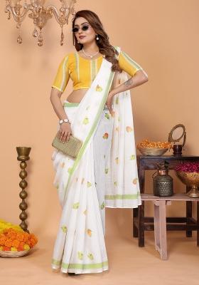 Ivory Printed Cotton Saree Set