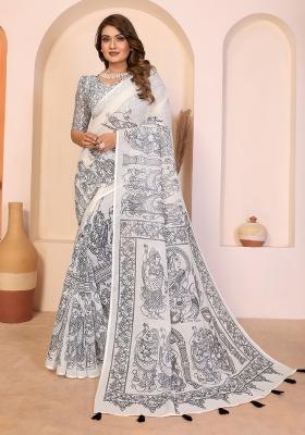 Ivory Printed Cotton Saree Set