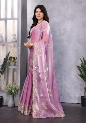 Lavender Embroidered Chiffon Saree Set