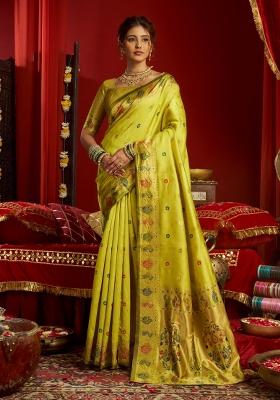 Parrot Green Woven Design Silk Saree Set