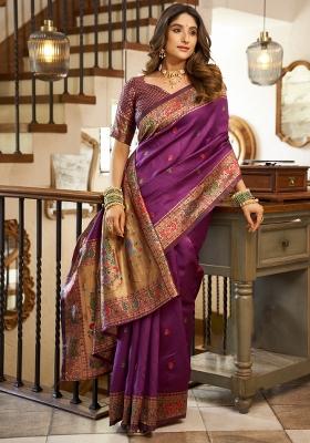 Purple Woven Design Silk Saree Set