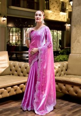 Baby Pink Embroidered Chiffon Saree Set