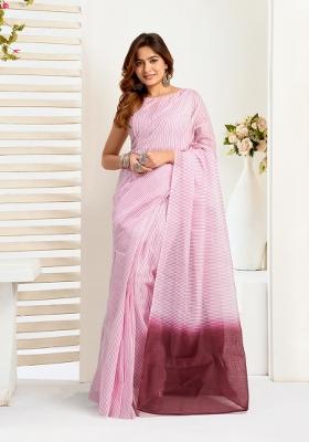 Baby Pink Printed Linen Saree Set