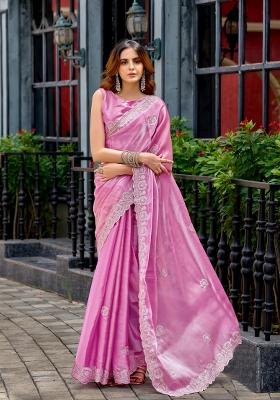 Baby Pink Embroidered Chiffon Saree Set
