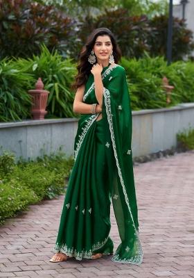 Green Embroidered Chiffon Saree Set