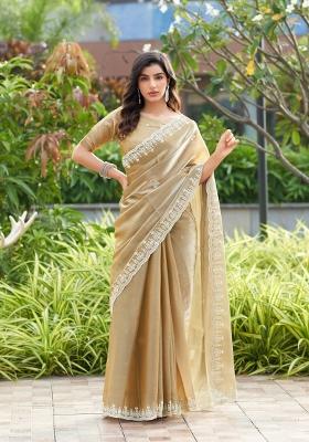 Golden Embroidered Chiffon Saree Set