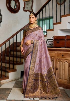 Light Lavender Woven Design Silk Saree Set