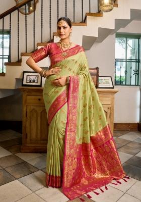 Light Green Woven Design Silk Saree Set