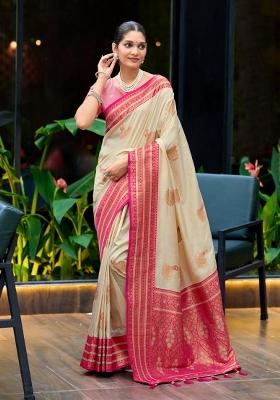 Off White Woven Design Silk Saree Set