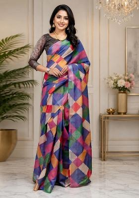 Multicolor Printed Cotton Saree Set