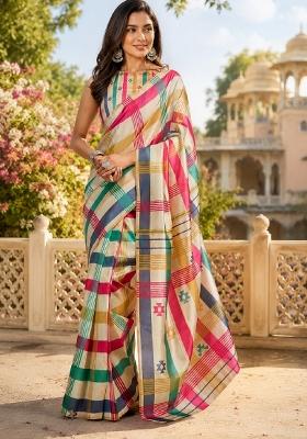 Multicolor Printed Cotton Saree Set