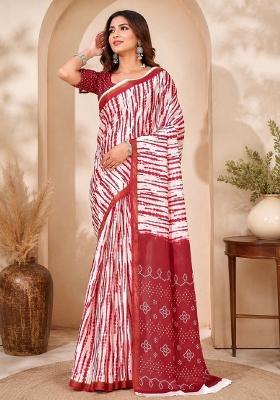 White Printed Linen Saree Set