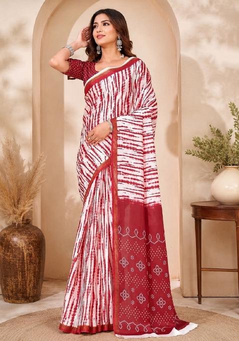 White Printed Linen Saree Set