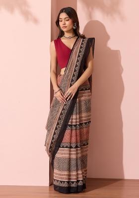 Multicolor Printed Linen Saree Set