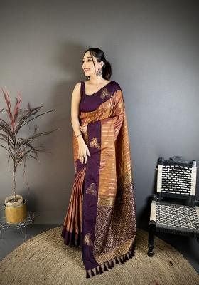 Brown Weaving Work Silk Saree Set