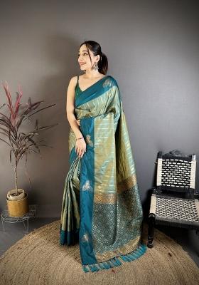 Sea Green Weaving Work Silk Saree Set