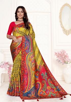 Mustard Yellow Weaving Work Silk Saree Set