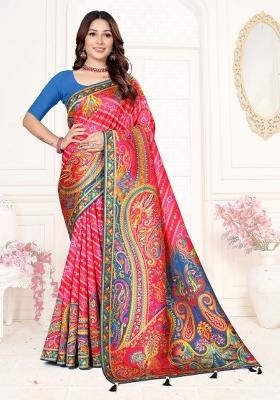 Pink Weaving Work Silk Saree Set