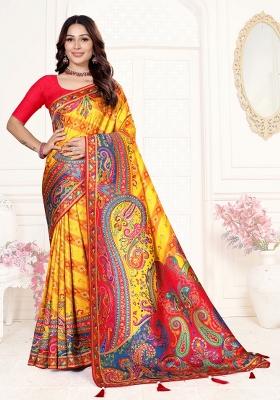 Yellow Weaving Work Silk Saree Set