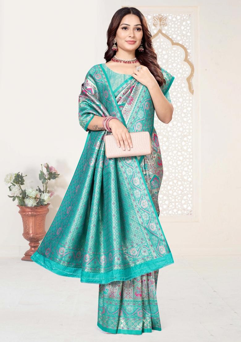 Multicolor Weaving Work Silk Saree Set - Indya