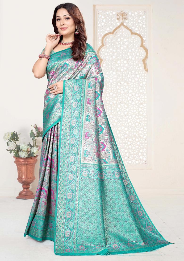 Multicolor Weaving Work Silk Saree Set - Indya