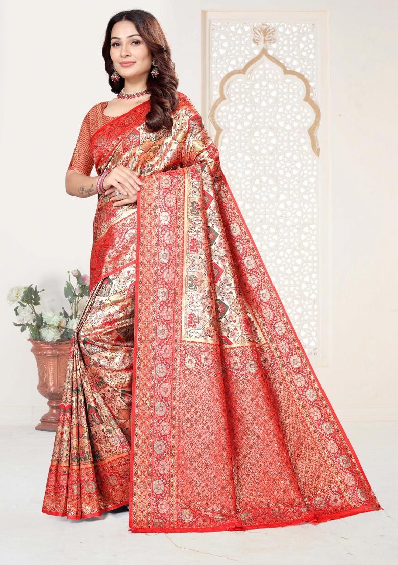Multicolor Weaving Work Silk Saree Set - Indya