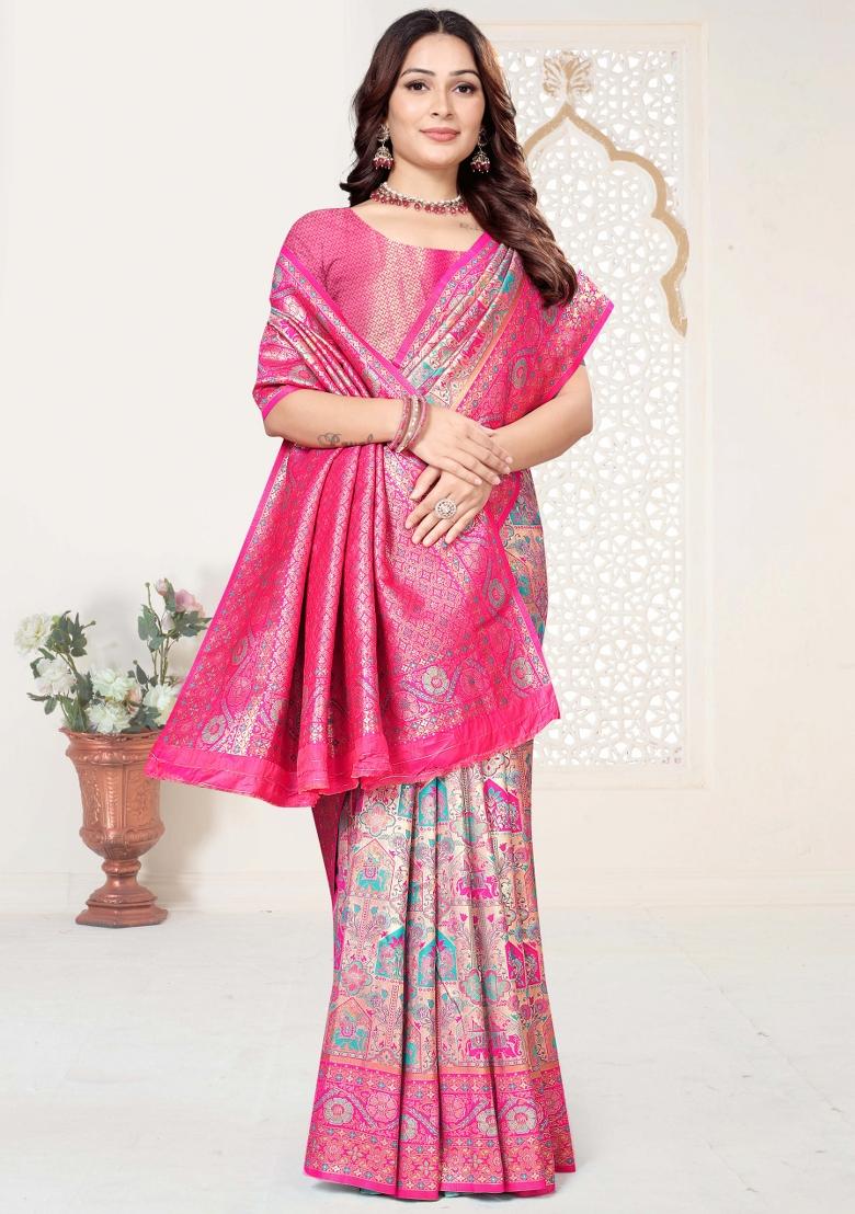 Multicolor Weaving Work Silk Saree Set - Indya