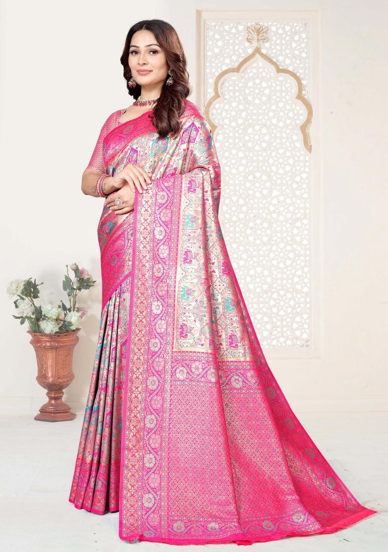 Multicolor Weaving Work Silk Saree Set - Indya
