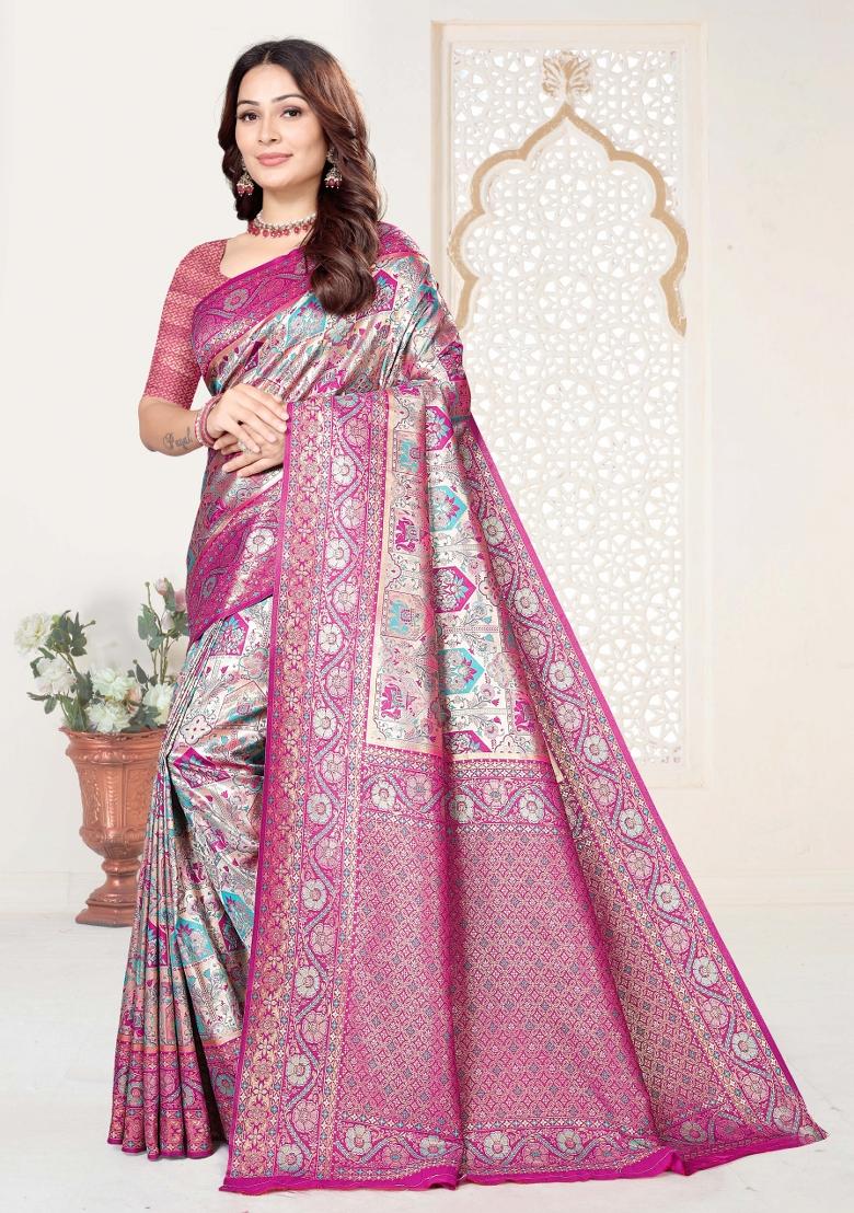 Multicolor Weaving Work Silk Saree Set - Indya
