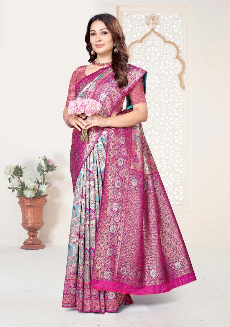 Multicolor Weaving Work Silk Saree Set - Indya