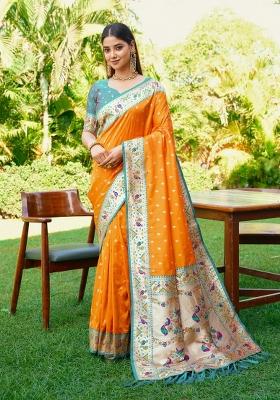 Mustard Weaving Work Silk Saree Set