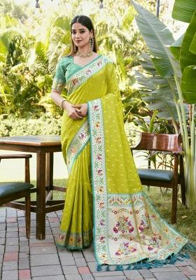 Parrot Green Weaving Work Silk Saree Set