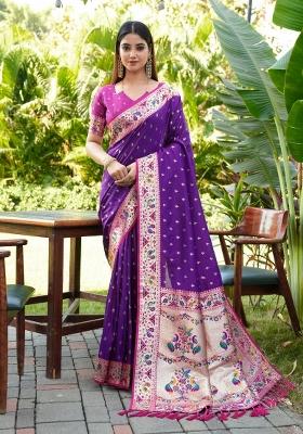 Purple Weaving Work Silk Saree Set